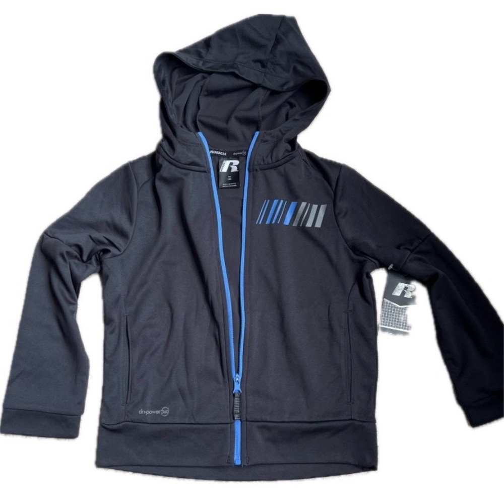 Russell Athletic Black Hoodie with Blue Trim